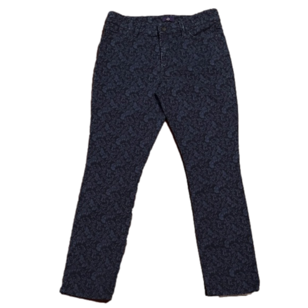 NYDJ Lift Tuck Filigree Print Denim Legging Straight Leg Blue Jeans - Size 8